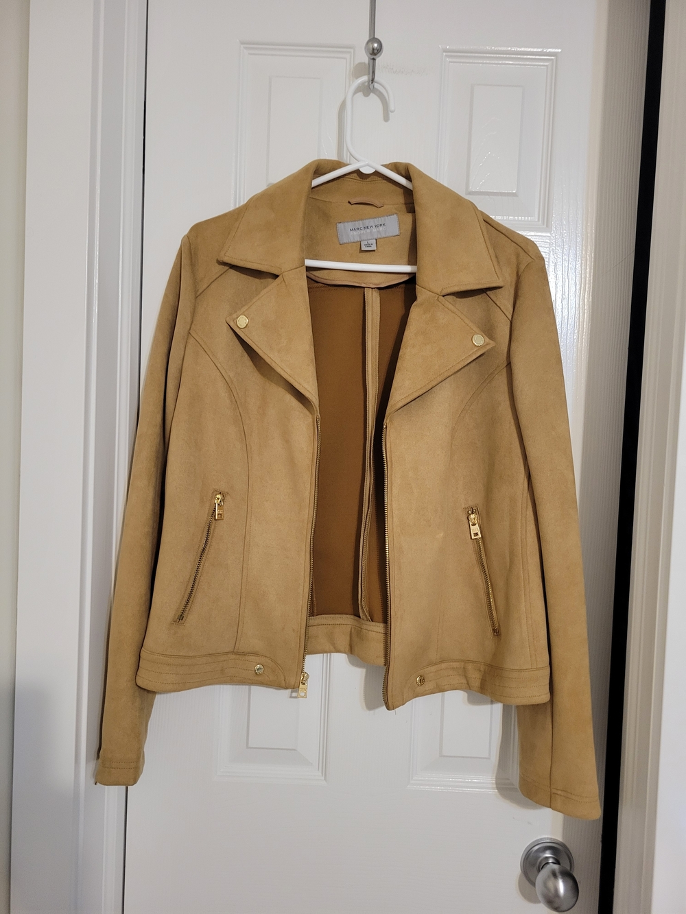 Marc New York Tan Suede Like Moto Jacket with Gold Hardware Soze L